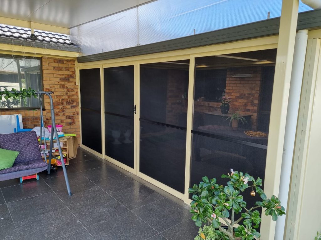 stackable sliding fly screen doors with black midrail
