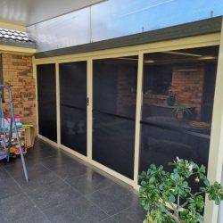 stackable sliding fly screen doors with black midrail